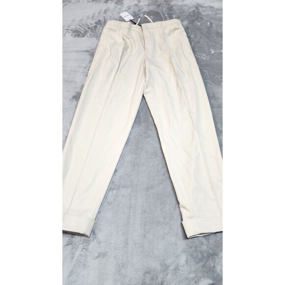 REISS Brighton Relaxed Drawstring Trousers Turn-Ups Ecru Size 32